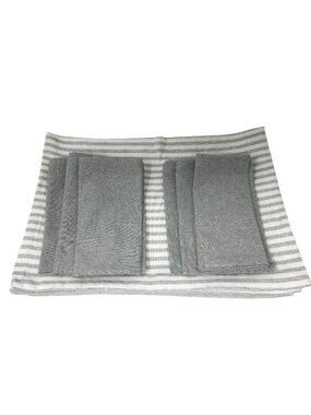 NWOT Gray and White Striped Cotton Placemats with 6 Matching Napkins